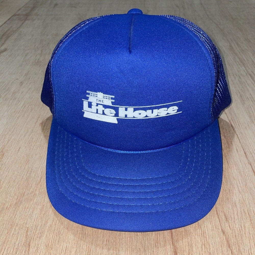 Vintage‎ The Lite House Blue Trucker Mesh SnapBack Baseball Hat Cap
